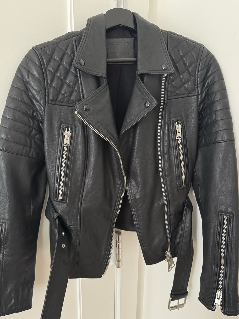 All Saints Black Quilted Leather Moto Jacket